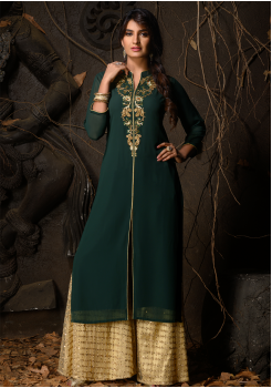 Green Color Designer Georgette Kurti